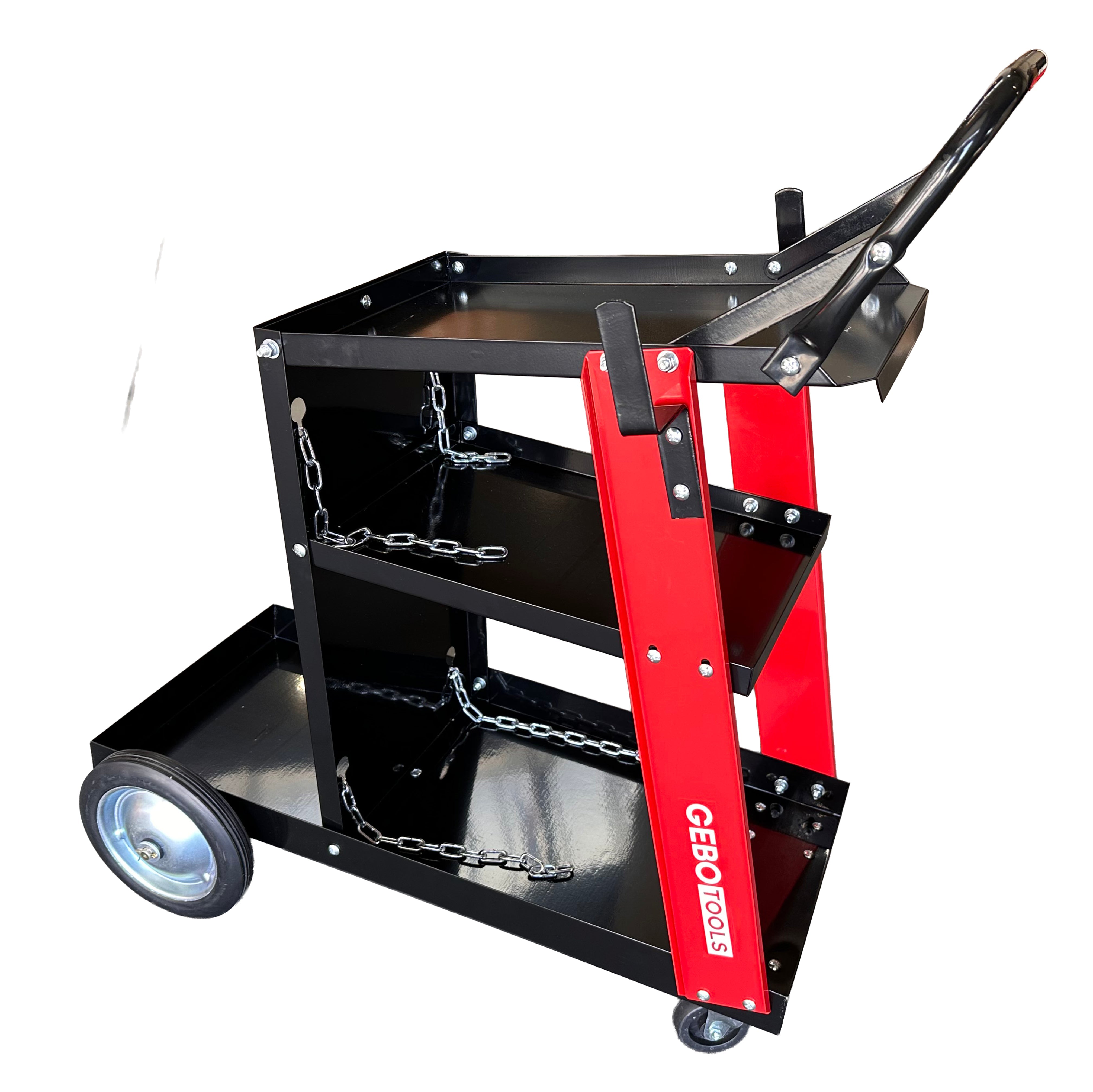 Carrello metallico per saldatura, a 3 ripiani, trasporto saldatrice con ruote, carico 45 kg, stazione mobile per attrezzatura per saldare, da officina,705 x 420 x 775 mm Gebo Tools