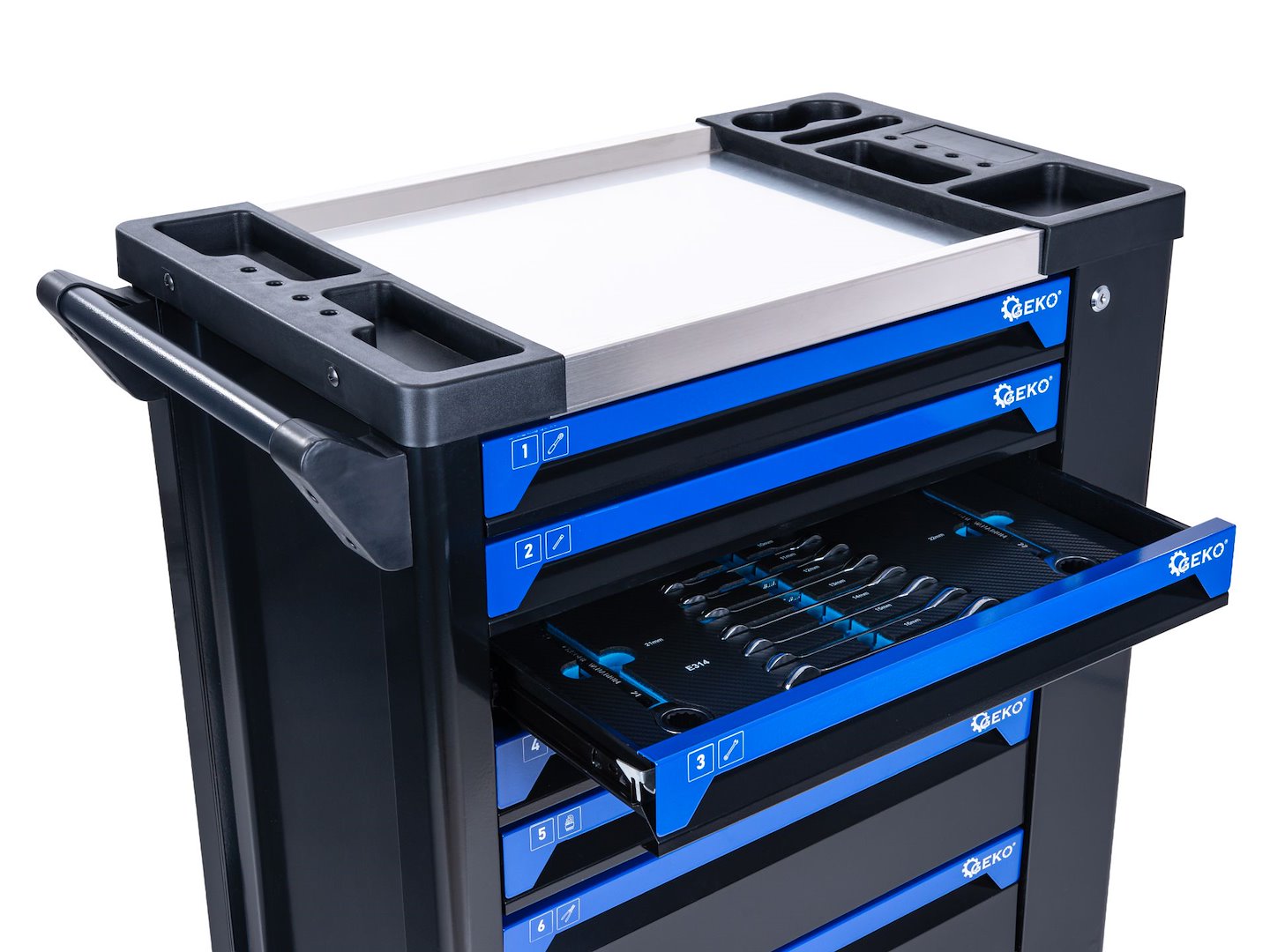 Carrello porta attrezzi / portautensili completo di 258 utensili 7 cassetti, 7 moduli inserti, inclusi, Geko
