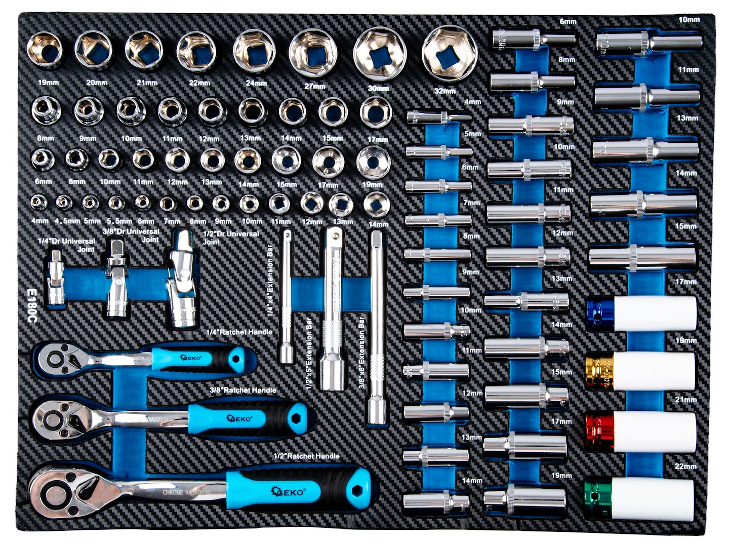 Carrello porta attrezzi / portautensili completo di 258 utensili 7 cassetti, 7 moduli inserti, inclusi, Geko