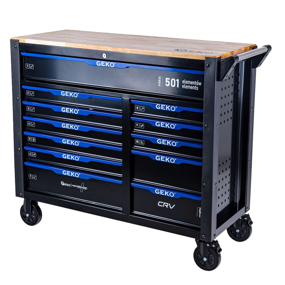 Carrello porta attrezzi / portautensili completo di 501 utensili 12 cassetti, 10 moduli inserti, inclusi, Geko