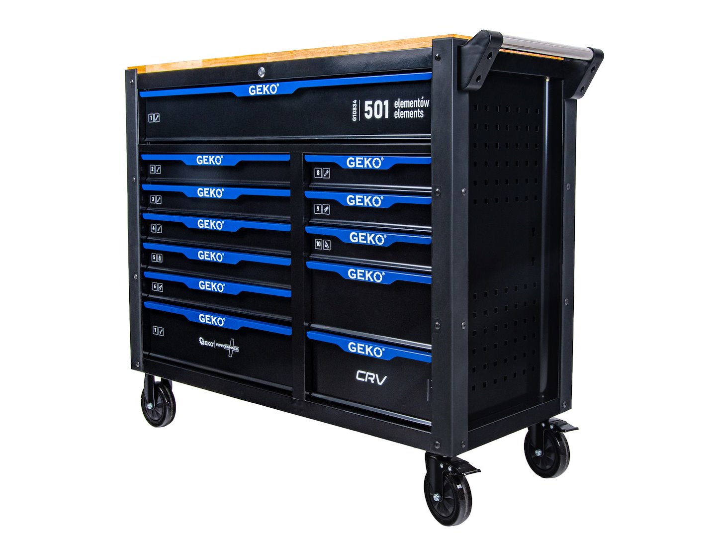 Carrello porta attrezzi / portautensili completo di 501 utensili 12 cassetti, 10 moduli inserti, inclusi, Geko
