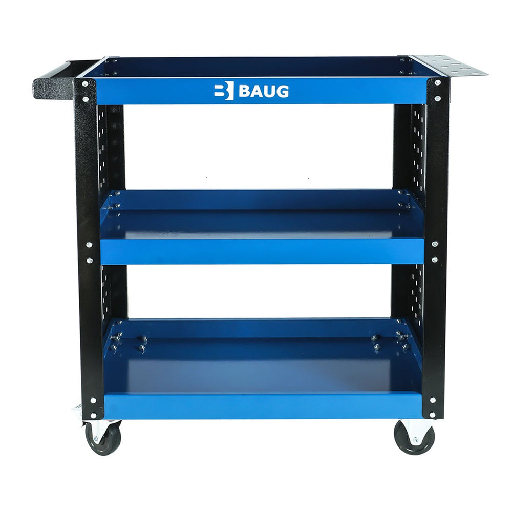 Carrello  portautensili metallico, mobile,da officina con 3 ripiani, con ruote girevoli, pannelli laterali forati e supporto cacciaviti, per garage e fai da te Baug
