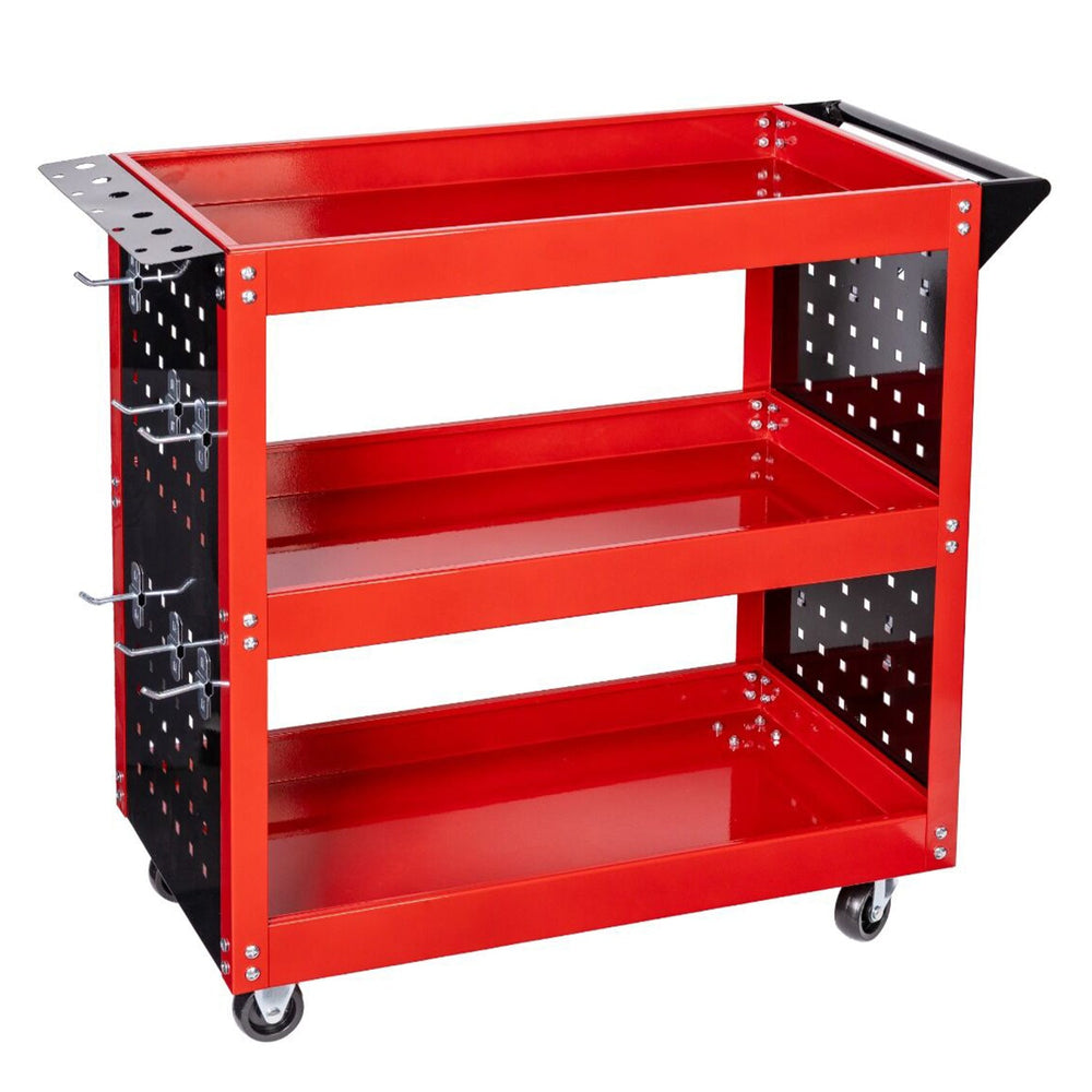 Carrello portautensili mobile da officina a 3 ripiani e pannelli 73 X 80 X 35 cm,in acciaio, portata 100 kg, con maniglia e ruote girevoli, porta cacciaviti e ganci Invento