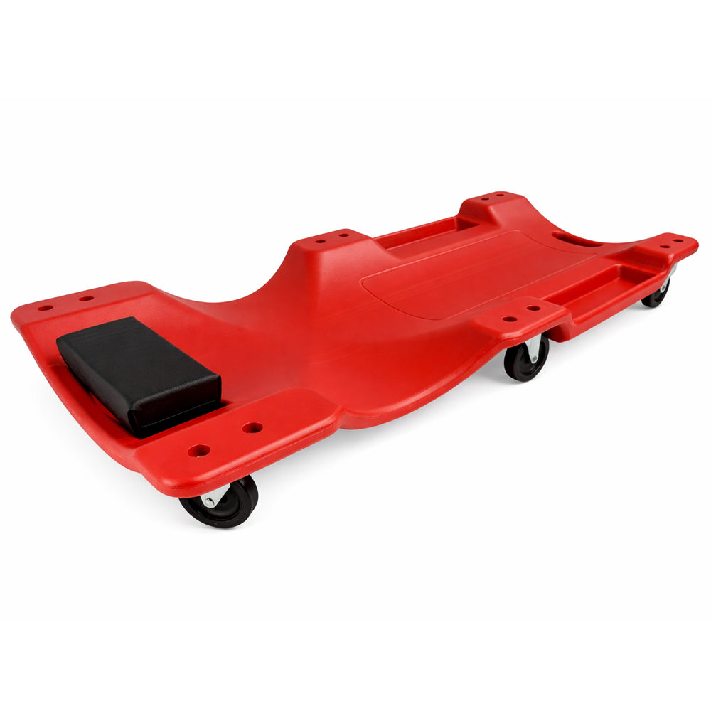 Carrello sdraio per meccanico rosso, sotto auto professionale, da officina, lettino sottomacchina, pedana montaggio, riparazioni con ruote e poggiatesta, 6 ruote ,portata fino a 130 kg, Gebo Tools