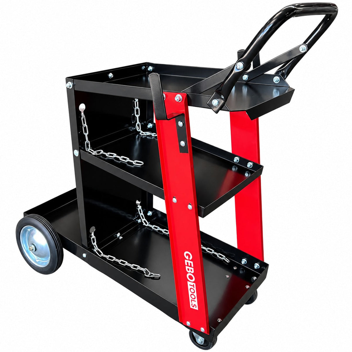 Carrello metallico per saldatura, a 3 ripiani, trasporto saldatrice con ruote, carico 45 kg, stazione mobile per attrezzatura per saldare, da officina,705 x 420 x 775 mm Gebo Tools