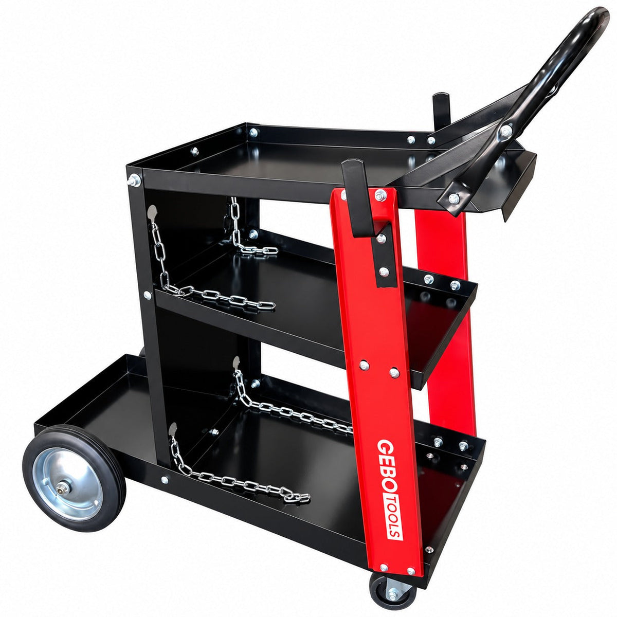 Carrello metallico per saldatura, a 3 ripiani, trasporto saldatrice con ruote, carico 45 kg, stazione mobile per attrezzatura per saldare, da officina,705 x 420 x 775 mm Gebo Tools