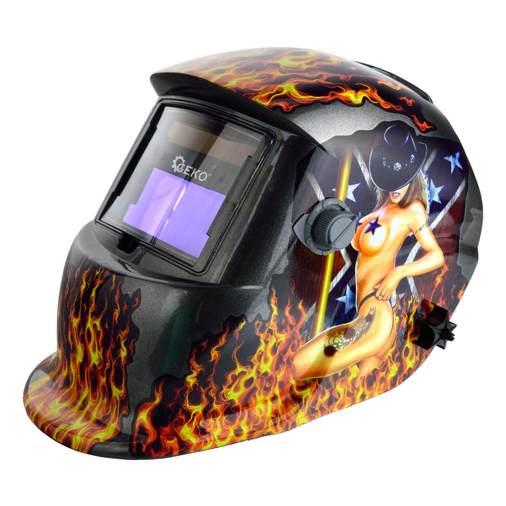 Casco-maschera per saldatura con oscuramento solare automatico Profi Flame