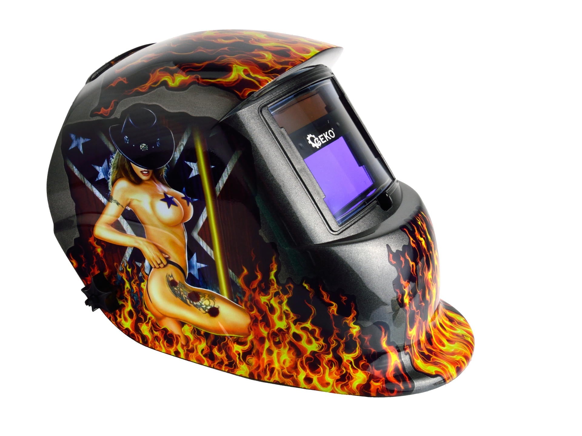 Casco-maschera per saldatura con oscuramento solare automatico Profi Flame