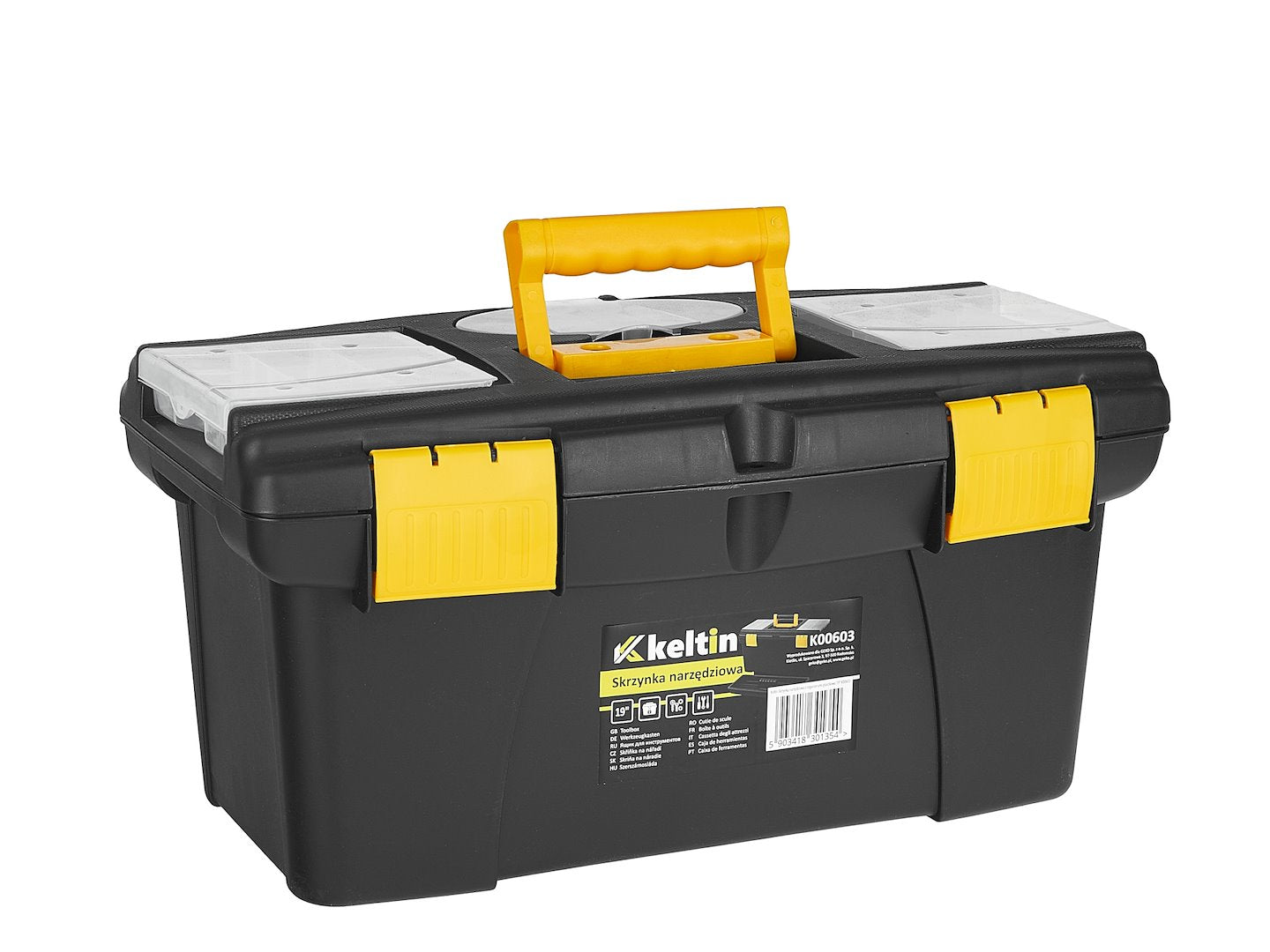 Cassetta porta utensili, nero/giallo, 19", 49 x 27.5 x 24 cm Keltin