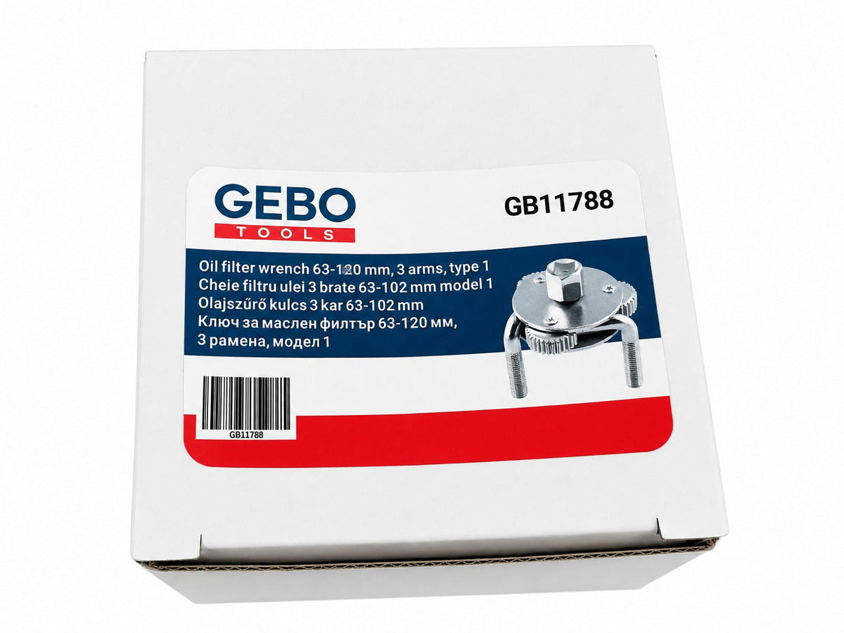 Chiave per la rimozione del filtro dell'olio, strumento a 3 griffe-ganasce-bracci, regolabile, 3/4'', adattatore universale interno-esterno da 1/2" a 3/9",diametro 63–102 mm modello 1 Gebo Tools