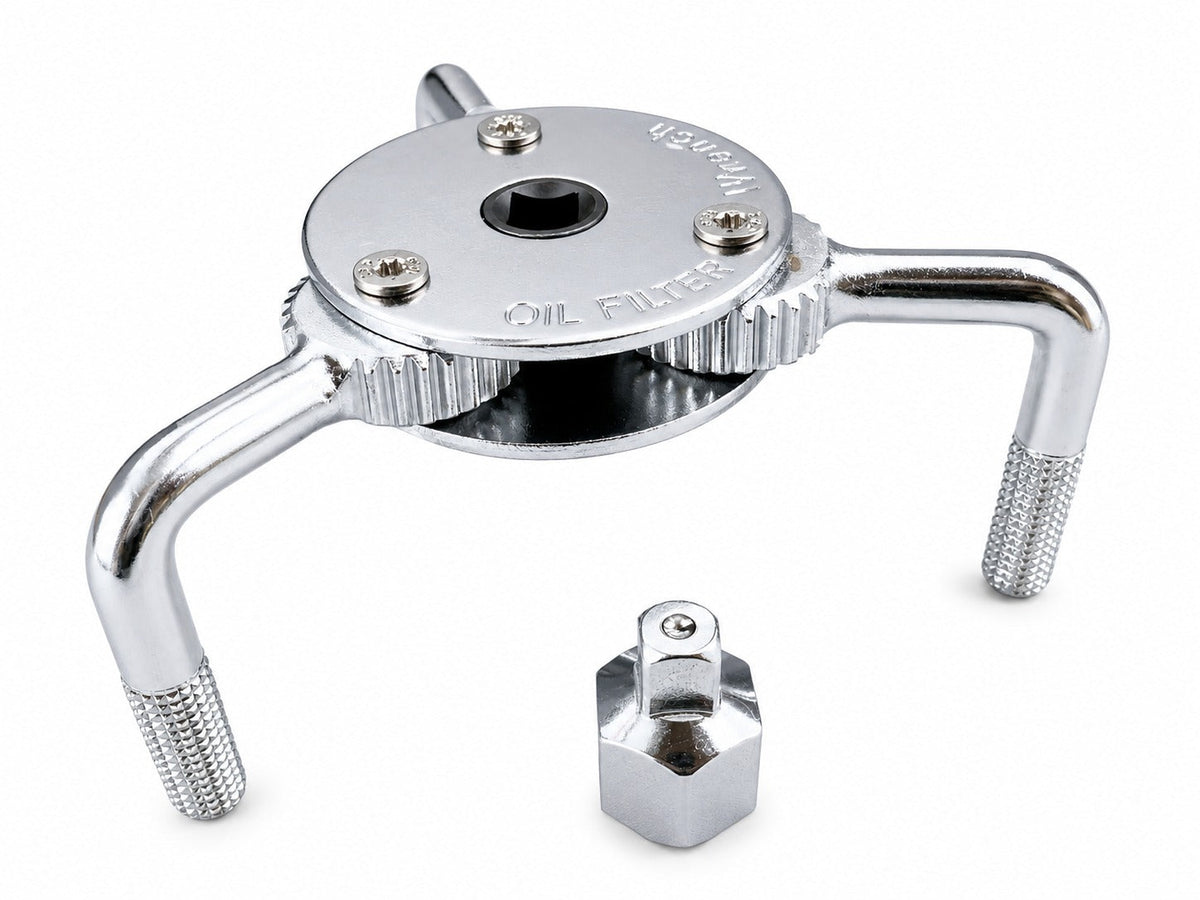 Chiave per la rimozione del filtro dell'olio, strumento a 3 griffe-ganasce-bracci, regolabile, 3/4'', adattatore universale interno-esterno da 1/2" a 3/9",diametro 63–102 mm modello 1 Gebo Tools