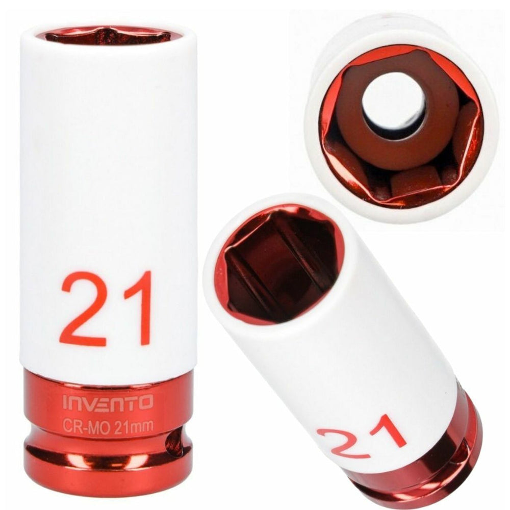 Chiave a bussola 1/2" per cerchi in lega con guaina protettiva-rinforzo in acciaio Cr-Mo 21mm Invento