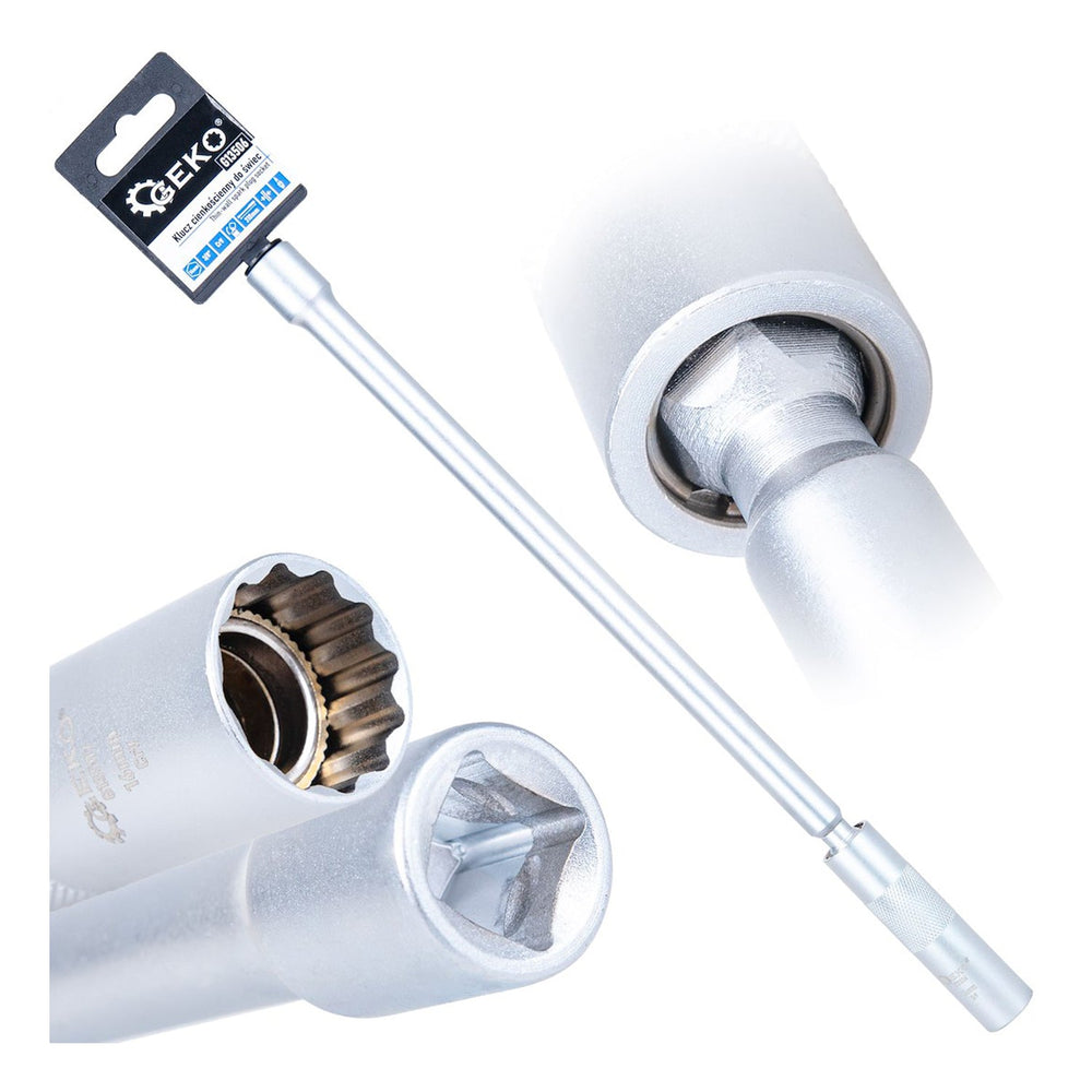 Chiave candela, 12 punti, 3/8”, 14mm, giunto cardanico, parete sottile e asta lunga, acciaio Cr-V, 310 mm, Geko