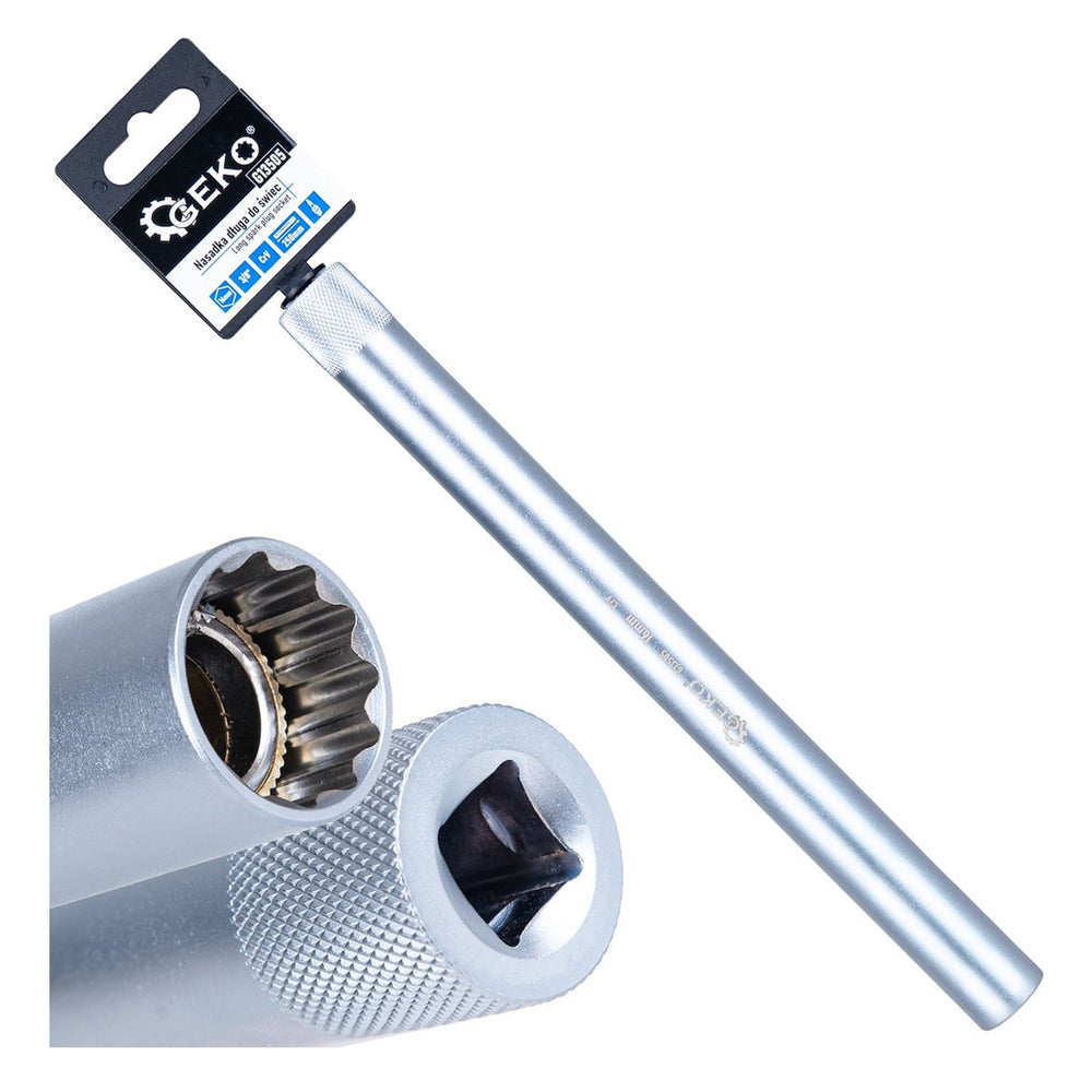 Chiave candela, 12 punti, 3/8”, 16mm, parete sottile e asta lunga, acciaio Cr-V, 250 mm, Geko