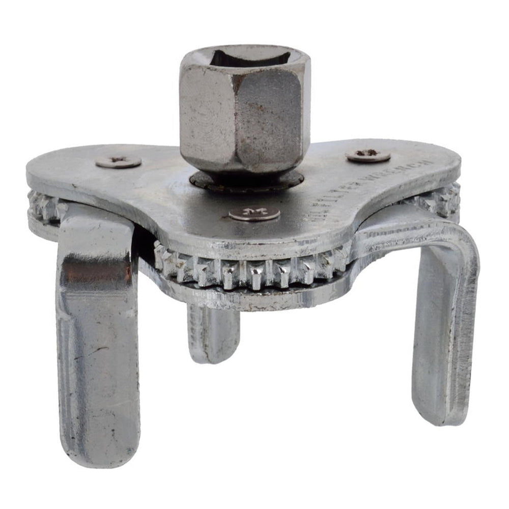 Chiave per la rimozione del filtro dell'olio, strumento a 3 griffe-ganasce-bracci, regolabile con 3/8'' e 1/2", adattatore universale rimovibile, 62–120 mm