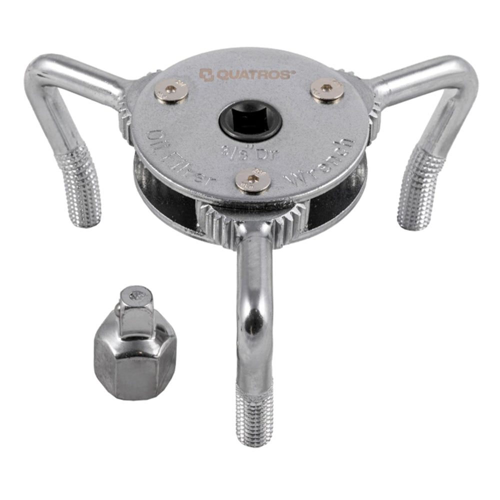 Chiave per la rimozione del filtro dell'olio, strumento a 3 griffe-ganasce-bracci, regolabile con 3/8'' e 1/2", adattatore universale rimovibile, 63–102 mm