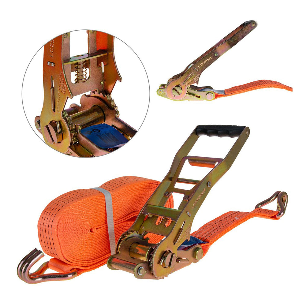 Cinghia di ancoraggio merci a cricchetto Ergo e gancio, 10m x 50mm, 5 tonnellate