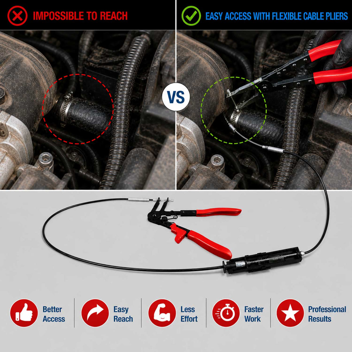 Pinza con cavo per fascette autostringenti, per manicotti auto moto modello 3 Gebo Tools