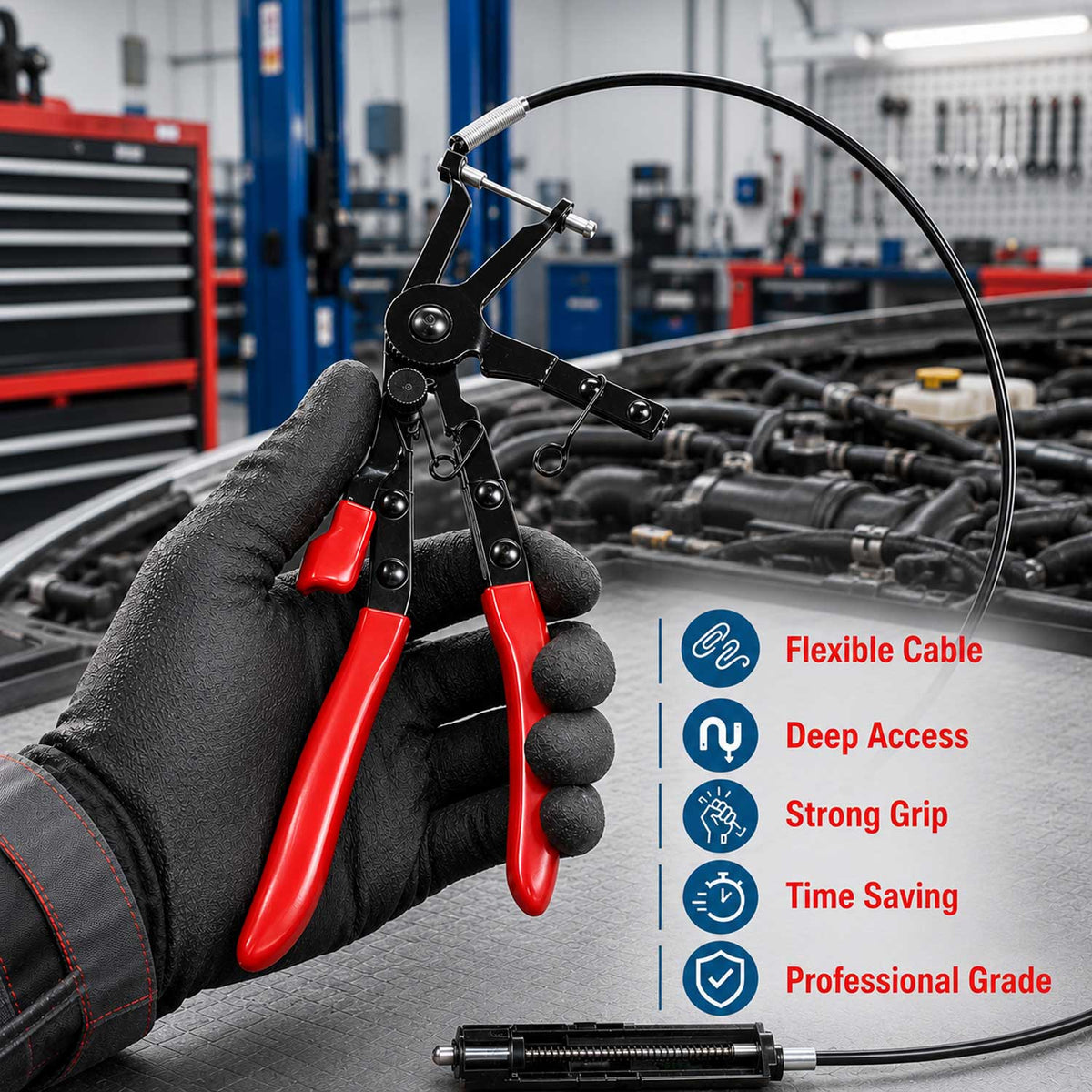 Pinza con cavo per fascette autostringenti, per manicotti auto moto modello 3 Gebo Tools
