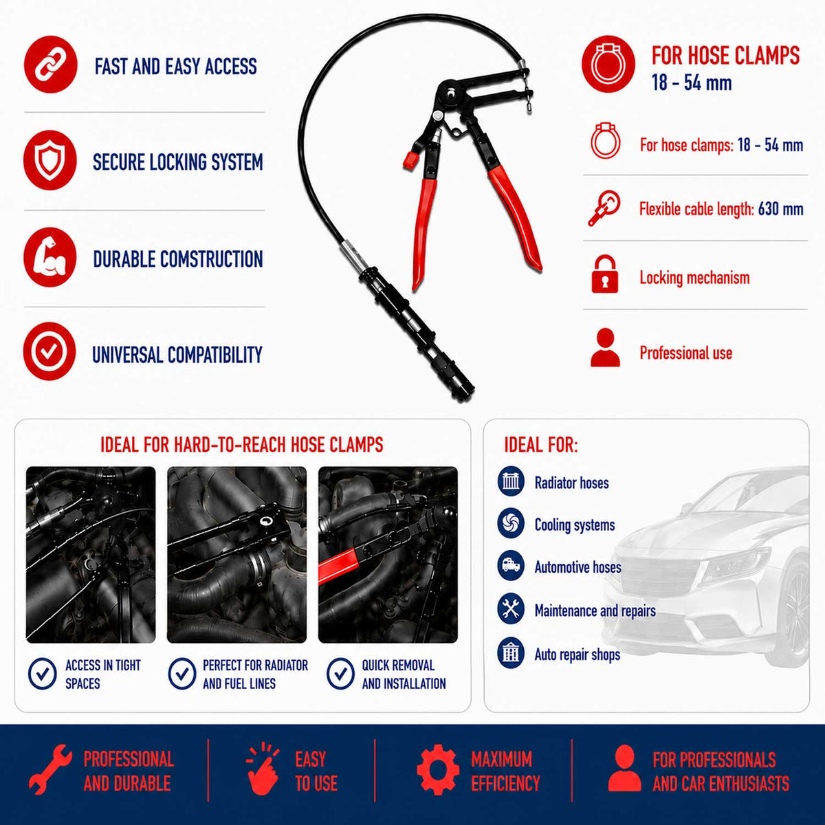 Pinza con cavo per fascette autostringenti, per manicotti auto moto modello 3 Gebo Tools