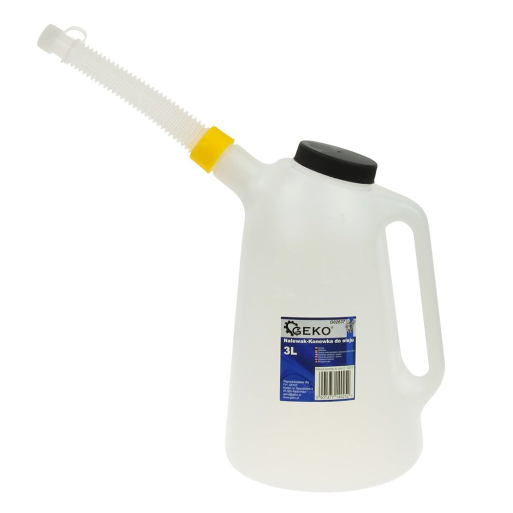 Contenitore graduato con tappo e tubo flessibile per olio e antigelo, per fluido, caraffa con beccuccio, 3 litri Geko