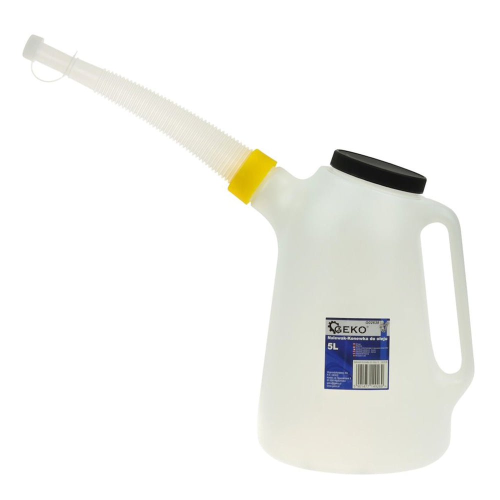 Contenitore graduato con tappo e tubo flessibile per olio e antigelo, per fluido, caraffa con beccuccio, 5 litri Geko