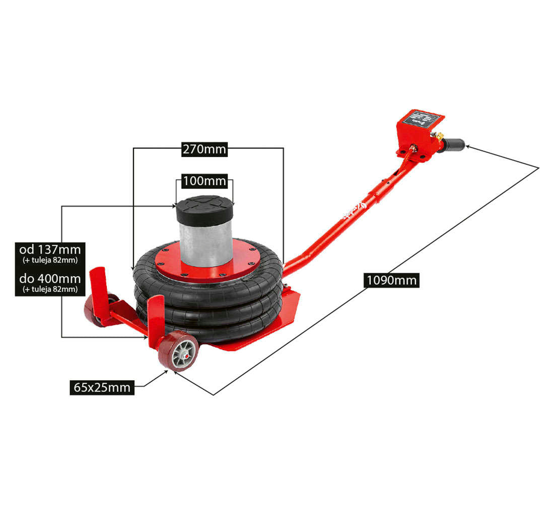 Cric ad aria compressa, 3,5 tonnellate/3500 kg, cric airbag, cric pneumatico da sollevamento pneumatico con maniglia per auto, garage, sollevamento 14–48 cm Redats Polonia