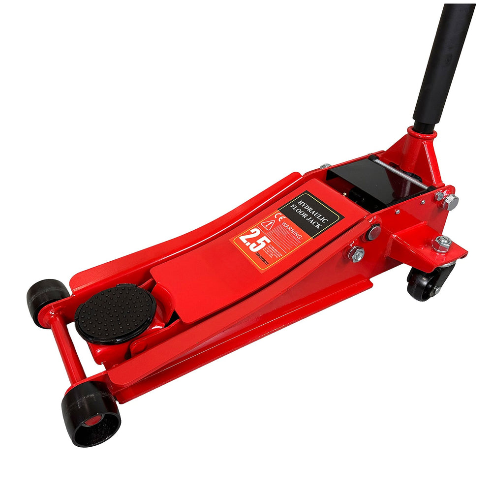 Cric idraulico a carrello, ribassato 67 x 35 x 15 cm a doppio pistone – sollevatore per auto con ruote orientabili a 360°, 2.5 tonnellate