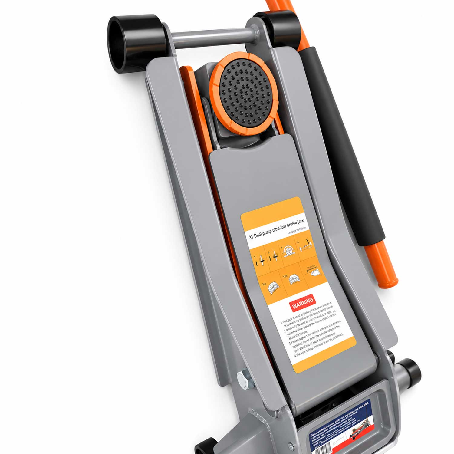 Cric idraulico a carrello ribassato, a doppio cilindro ,sollevatore per auto con ruote girevoli a 360°, 3 tonnellate, Gebo Tools