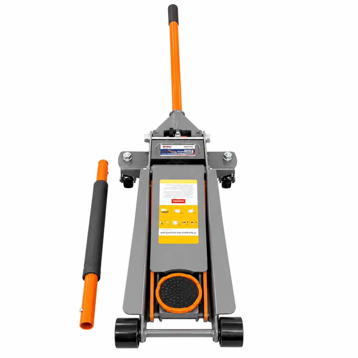 Cric idraulico a carrello ribassato, a doppio cilindro ,sollevatore per auto con ruote girevoli a 360°, 3 tonnellate, Gebo Tools