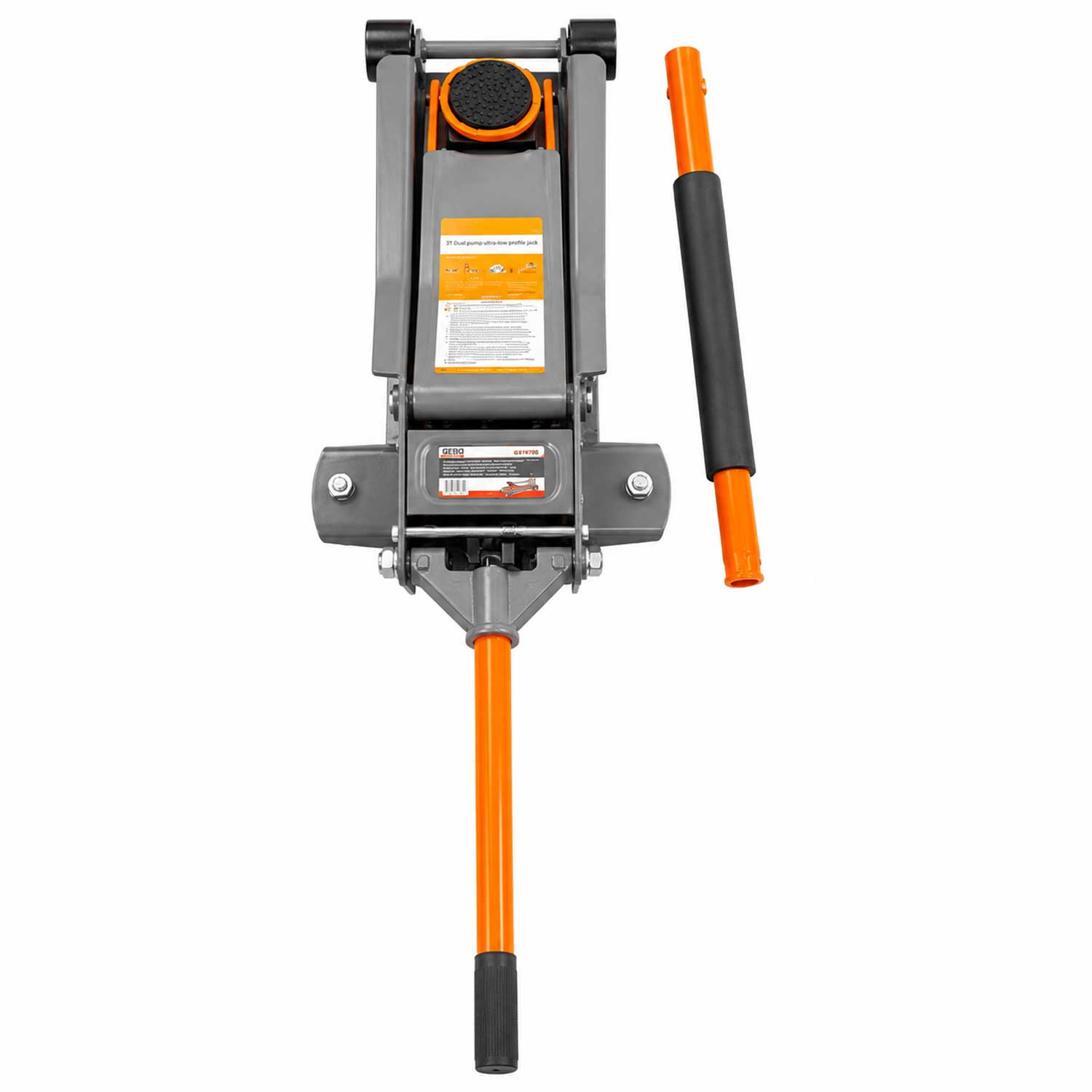 Cric idraulico a carrello ribassato, a doppio cilindro ,sollevatore per auto con ruote girevoli a 360°, 3 tonnellate, Gebo Tools