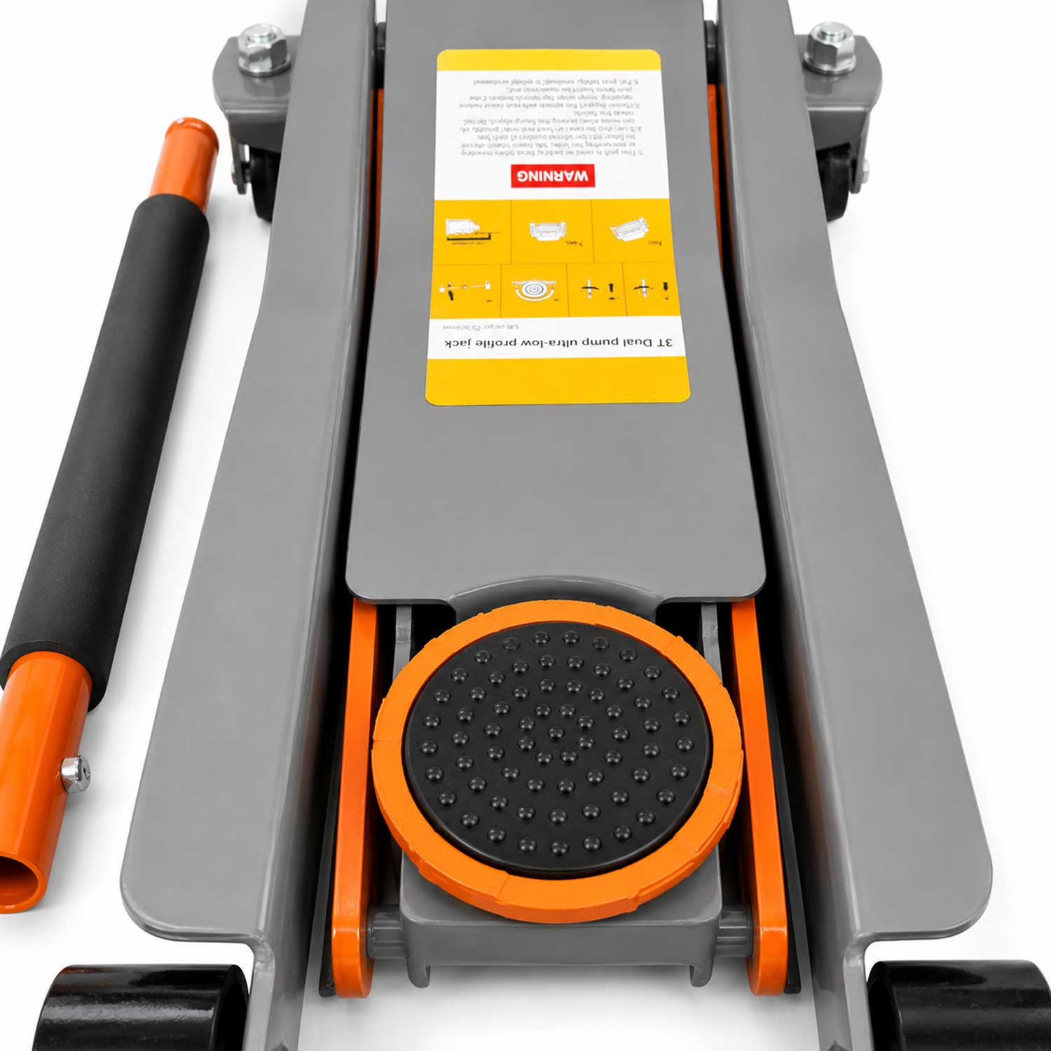 Cric idraulico a carrello ribassato, a doppio cilindro ,sollevatore per auto con ruote girevoli a 360°, 3 tonnellate, Gebo Tools