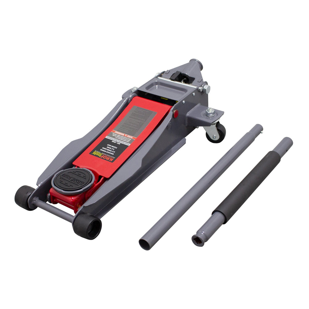 Cric idraulico a carrello, ribassato a doppio pistone – sollevatore per auto con ruote orientabili a 360°, 2.5 tonnellate, Kroftools
