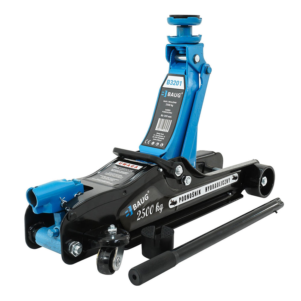 Cric sollevatore auto, martinetto idraulico professionale a carrello con profilo ribassato, 2,5 tonnellate, altezza di sollevamento 80 - 359 mm Baug