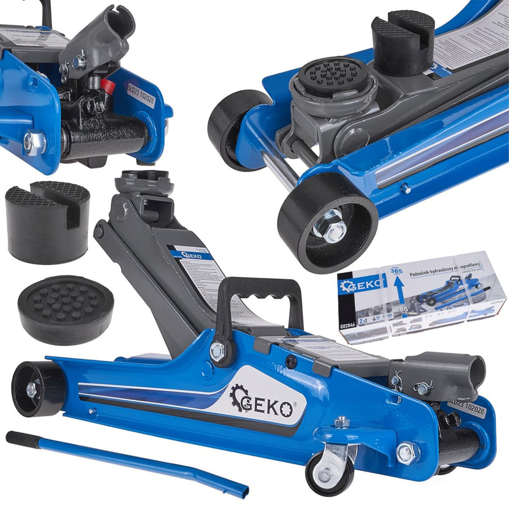 Cric sollevatore auto, martinetto idraulico professionale a carrello con profilo ribassato, 2,5 tonnnellate, altezza di sollevamento 85 - 385 mm Geko
