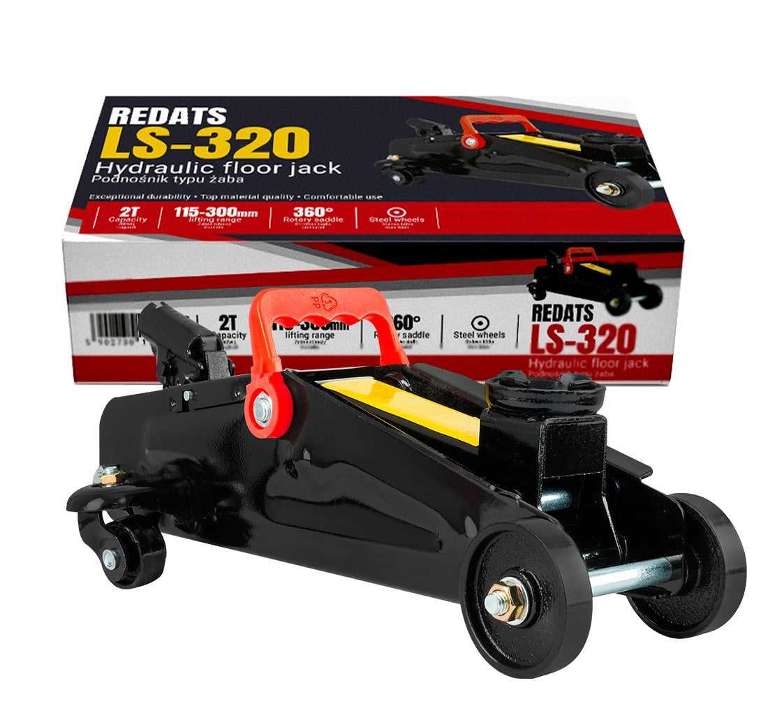 Cric sollevatore auto, martinetto idraulico professionale a carrello con profilo ribassato, 2 t, altezza di sollevamento 13–30 cm Redats