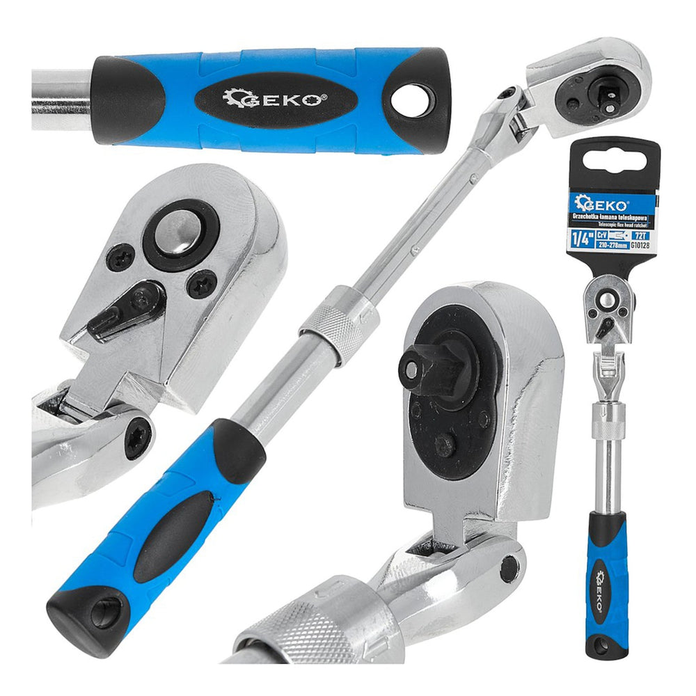 Cricchetto telescopico da 1/4"  210–278 mm, chiave a cricco telescopica con testa snodata, 72T CrV