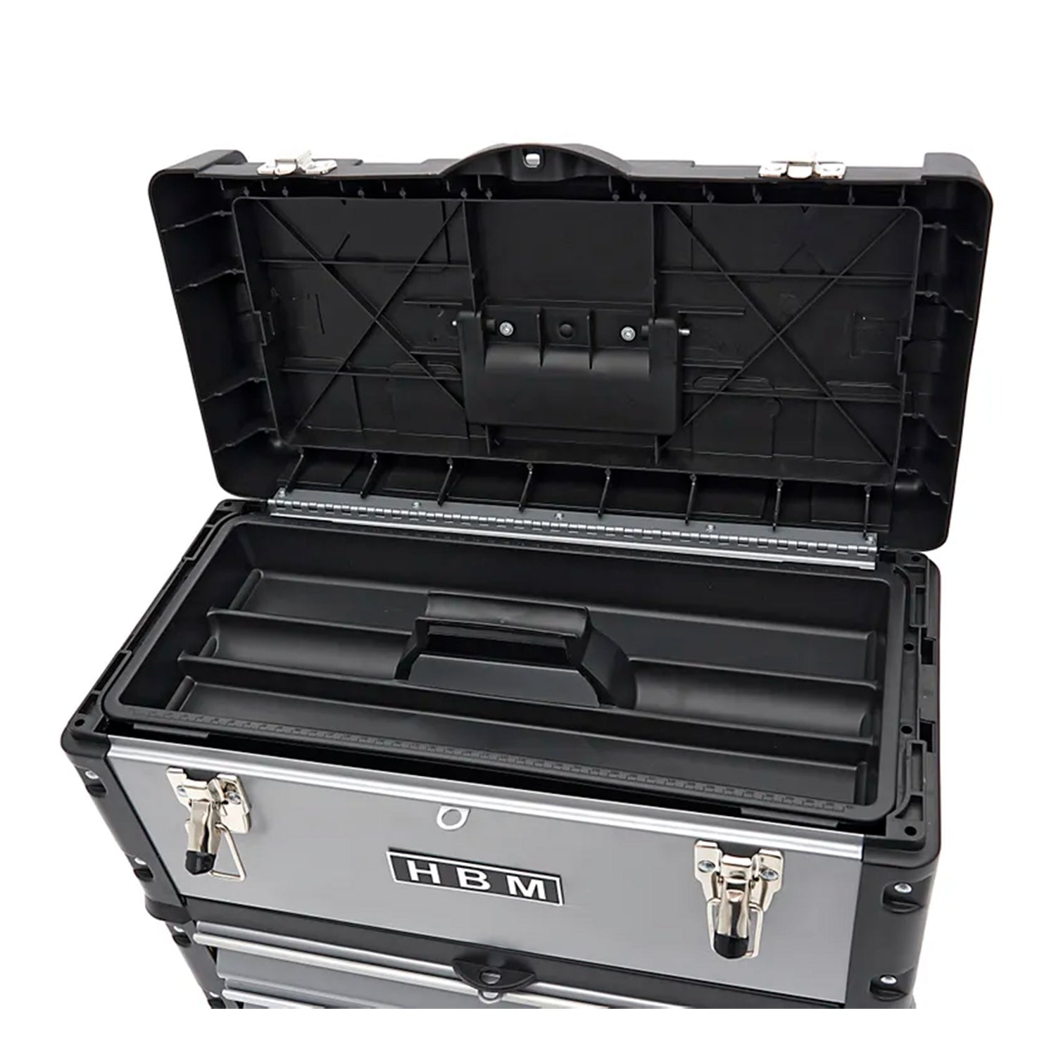 Set di scatole, set di cassette degli attrezzi su ruote, pratico e spazioso, resistente ai danni, materiale robusto, struttura modulare, 3 pezzi cassettiere portautensili modulari in acciaio con ruote e maniglia telescopica, Hbm