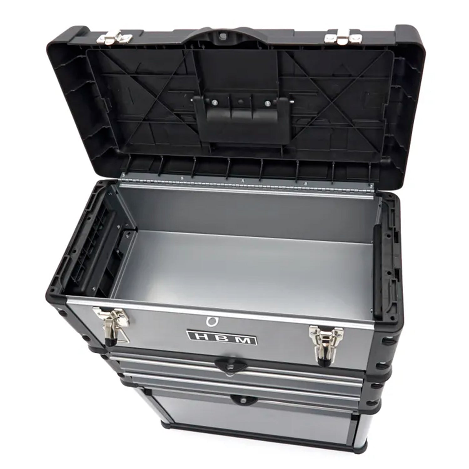 Set di scatole, set di cassette degli attrezzi su ruote, pratico e spazioso, resistente ai danni, materiale robusto, struttura modulare, 3 pezzi cassettiere portautensili modulari in acciaio con ruote e maniglia telescopica, Hbm