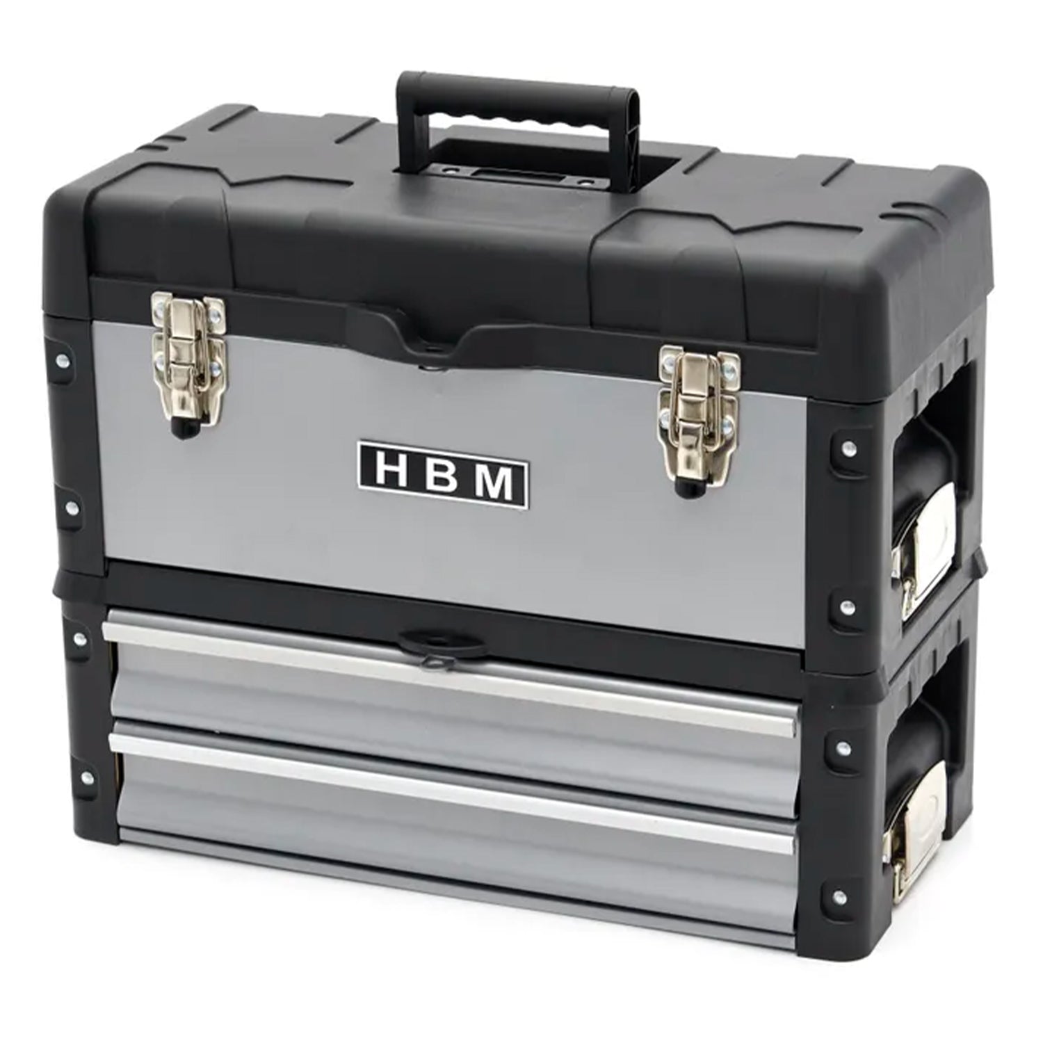 Set di scatole, set di cassette degli attrezzi su ruote, pratico e spazioso, resistente ai danni, materiale robusto, struttura modulare, 3 pezzi cassettiere portautensili modulari in acciaio con ruote e maniglia telescopica, Hbm