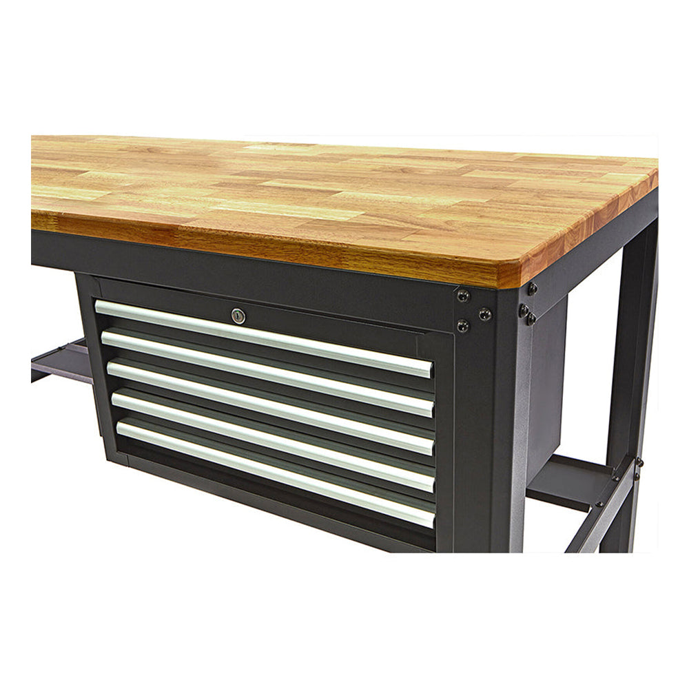 Banco da lavoro professionale con cassettiera-5 cassetti e piano in legno 155 cm