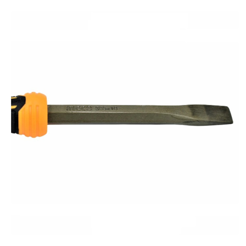 Scalpello da muratore piatto con paracolpo 305mm, per materiali duri mattoni calcestruzzo pietre, impugnatura antiscivolo, Ingco