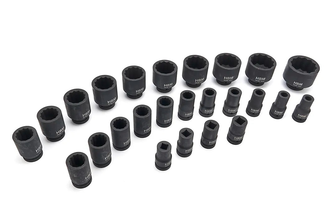 Set di chiavi a bussola multidenti da 1", set di chiavi a bussola 12 punte, bussole multi-dente, 17–75 mm Hbm