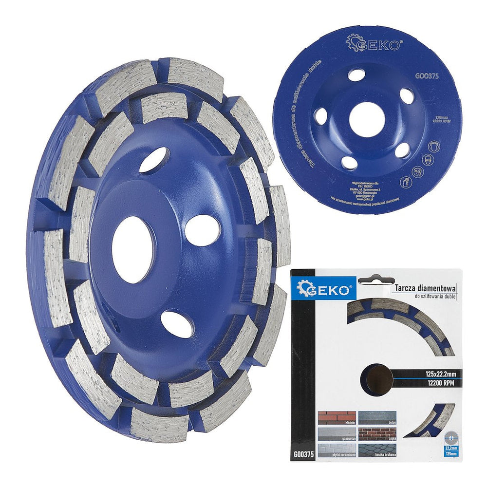 Disco abrasivo diamantato universale per levigatura cemento calcestruzzo, granito e marmo, doppia fila, diametro 125 x 22.23 mm, Geko
