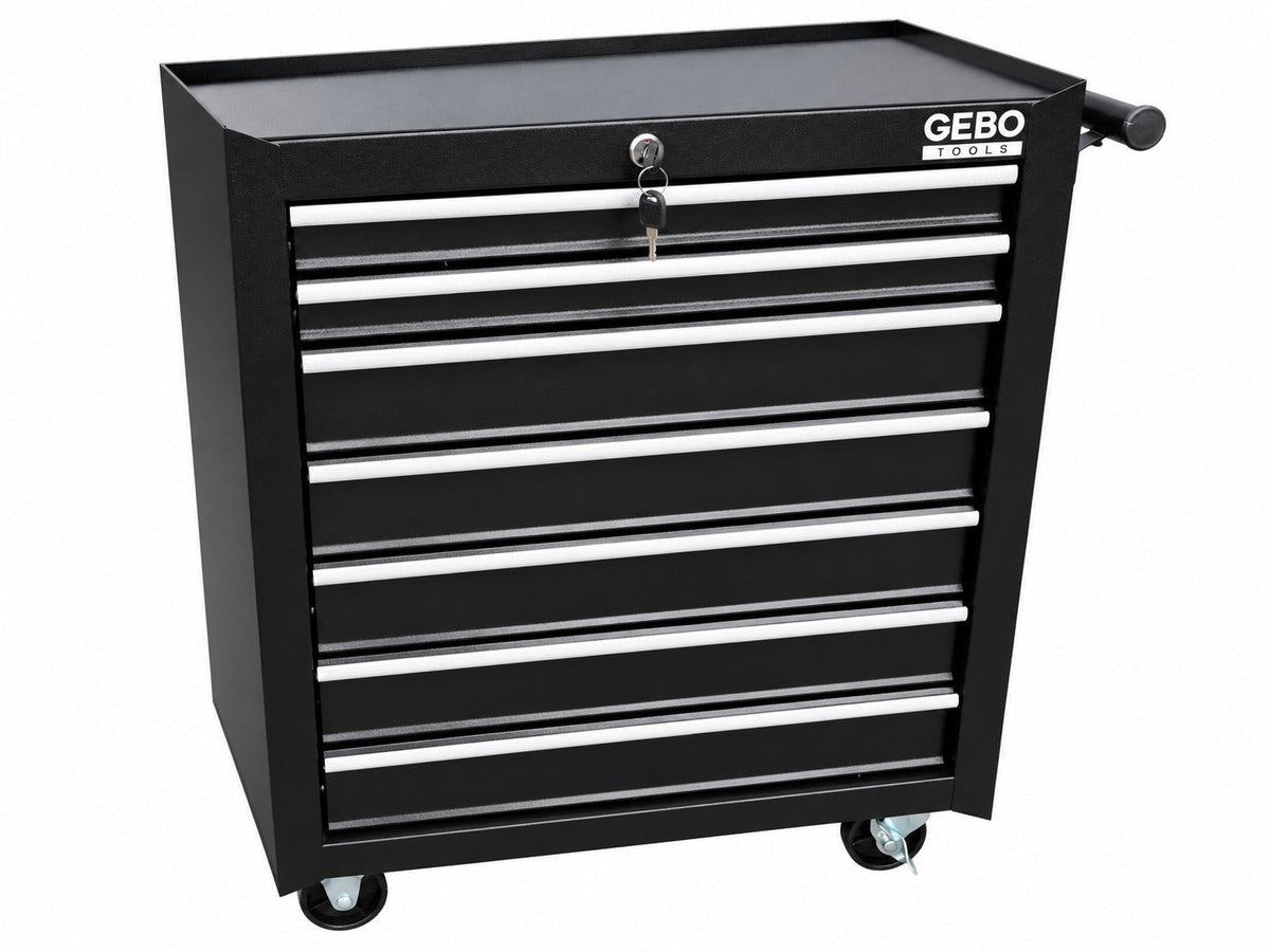 Armadio metallico senza attrezzi con 7 cassetti , carrello portautensili, cassetta portattrezzi mobile con ruote 78 X 62 X 33 cm ,nero,Gebo Tools