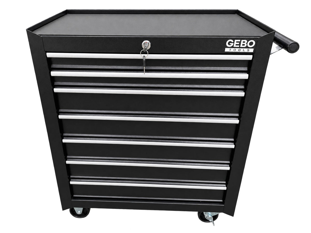Armadio metallico senza attrezzi con 7 cassetti , carrello portautensili, cassetta portattrezzi mobile con ruote 78 X 62 X 33 cm ,nero,Gebo Tools