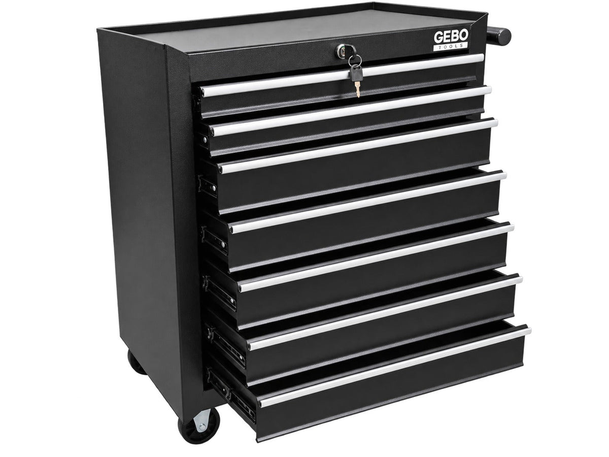 Armadio metallico senza attrezzi con 7 cassetti , carrello portautensili, cassetta portattrezzi mobile con ruote 78 X 62 X 33 cm ,nero,Gebo Tools