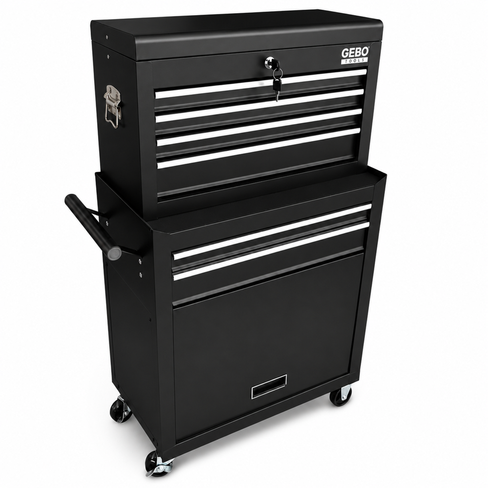 Armadio metallico senza attrezzi a 2 pezzi,con 6 cassetti a ripiano rimovibile ,carrello portautensili , cassetta portattrezzi mobile,nero, Gebo Tools