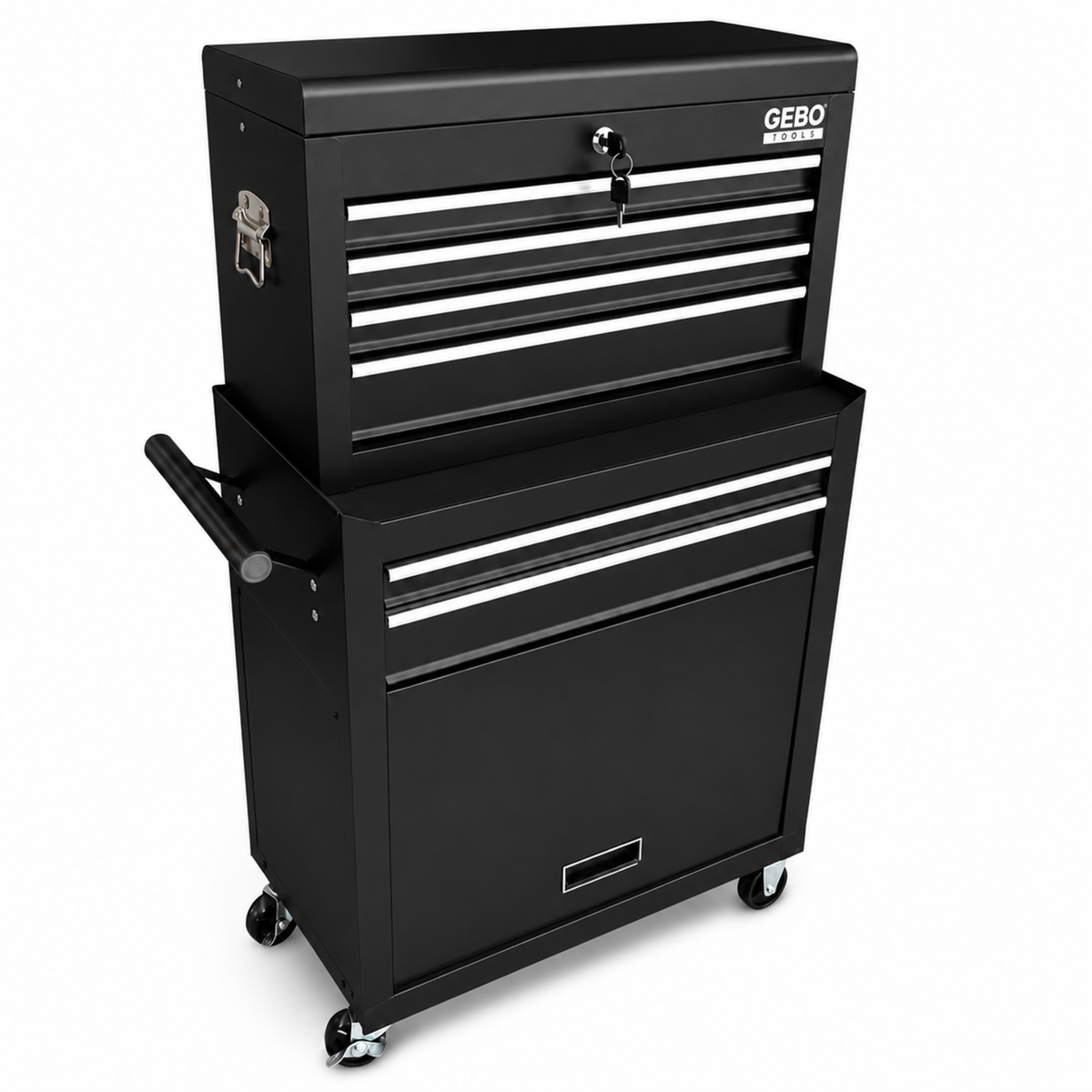 Armadio metallico senza attrezzi a 2 pezzi,con 6 cassetti a ripiano rimovibile ,carrello portautensili , cassetta portattrezzi mobile,nero, Gebo Tools