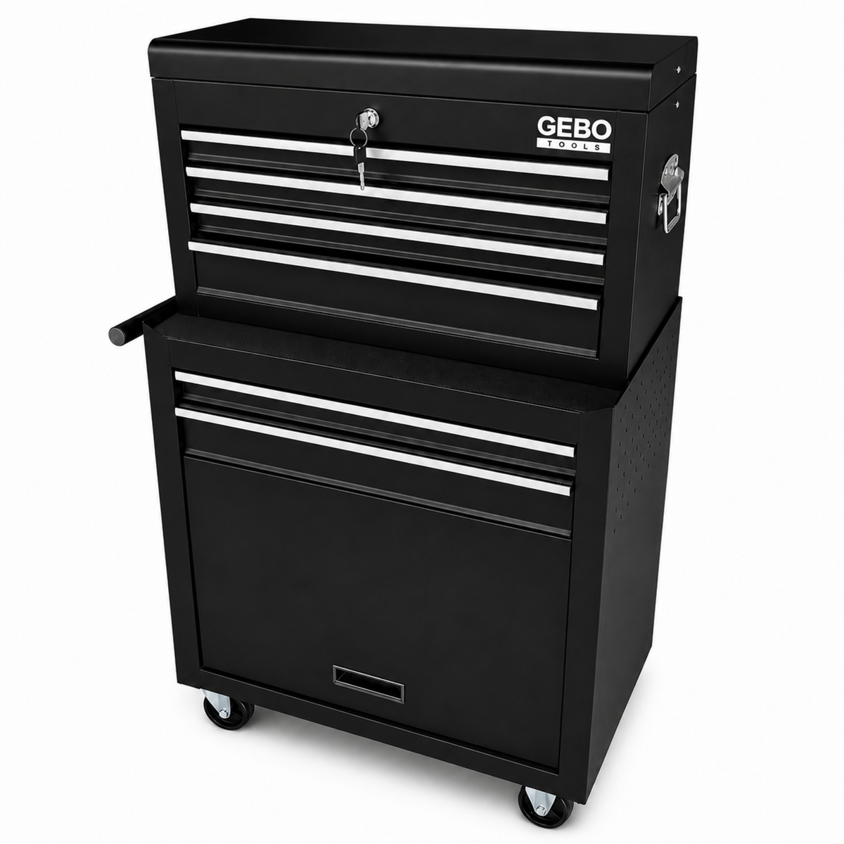 Armadio metallico senza attrezzi a 2 pezzi,con 6 cassetti a ripiano rimovibile ,carrello portautensili , cassetta portattrezzi mobile,nero, Gebo Tools